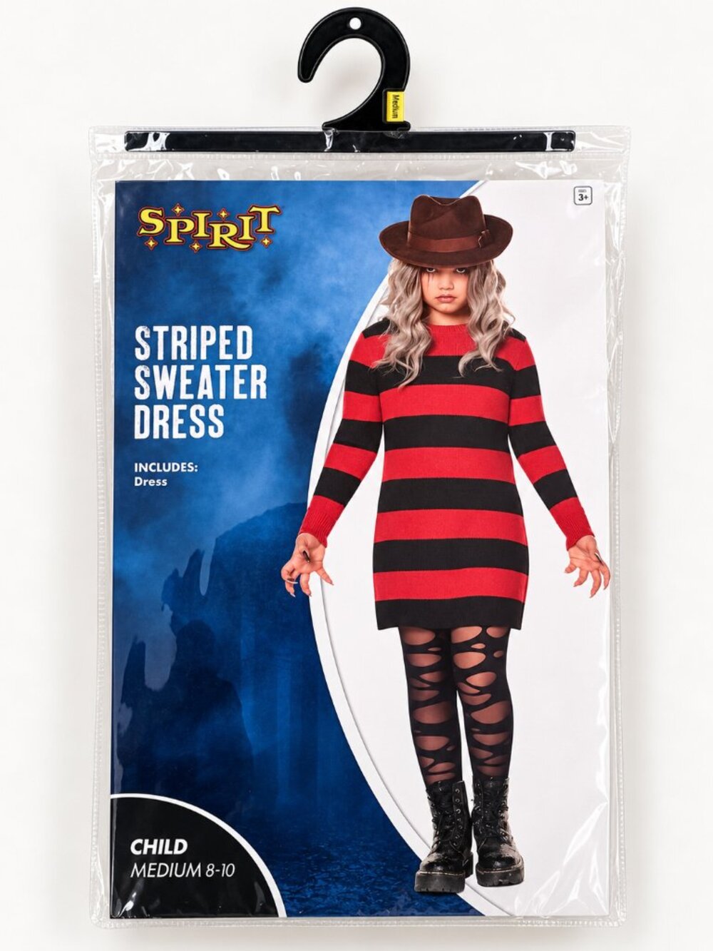 Spirit Halloween Girls Striped Sweater Dress Costume Red Black M 8-10